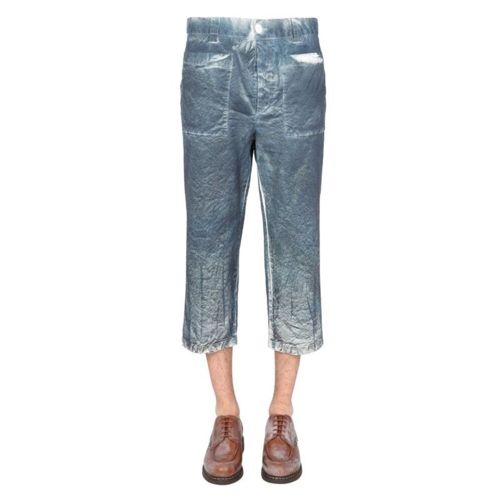 SUNNEI Men's Textured Relaxed Fit Cropped Trousers Men BLUE Pants